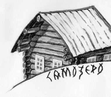 Karelian izba, . Pencil drawing by Katerina Wood